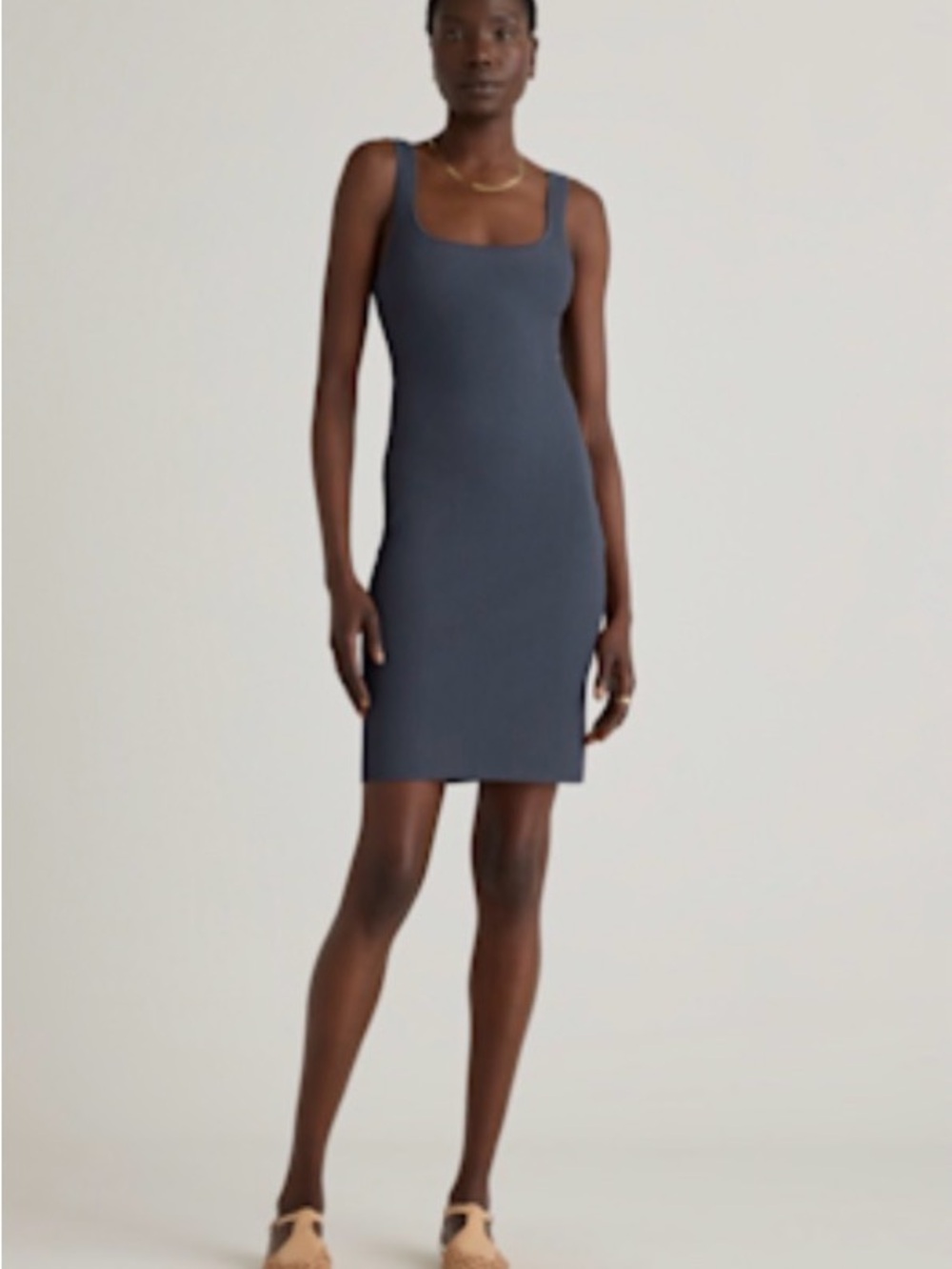 Quince Ribbed Knit Mini  Scoop Dress in Charcoal